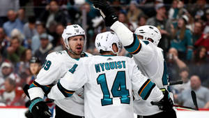 Logan Couture Celebrating His Triumph In 2019 Against The Colorado Avalanche. Wallpaper