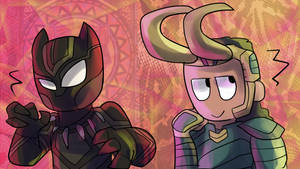 Loki And Black Panther Cartoon Art Wallpaper