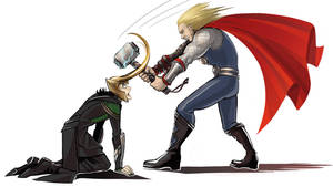 Loki And Thor Cartoon Art Wallpaper
