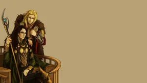 Loki And Thor Digital Cartoon Wallpaper