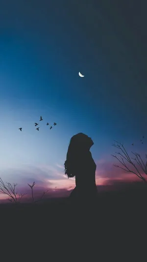 Loner Girl In Field At Night Wallpaper