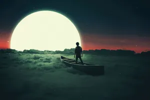 Loner On Boat With Moon Wallpaper