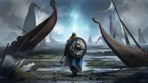 Longships Viking Warrior Wallpaper