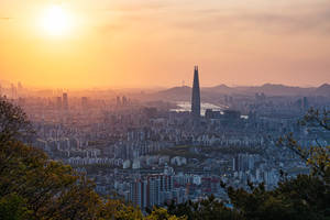 Lotte World Sunset South Korea Wallpaper