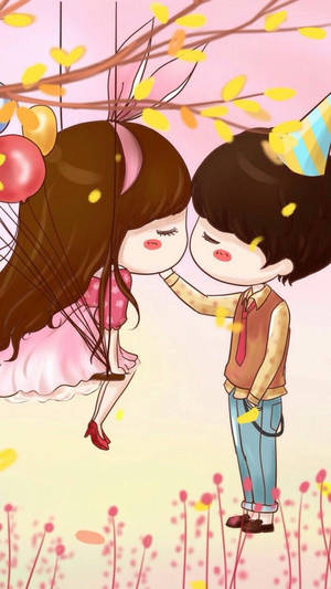 Love Cute Couple In The Swing Wallpaper