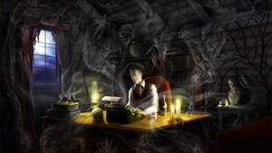 Lovecraft Writing Cthulhu Art Wallpaper