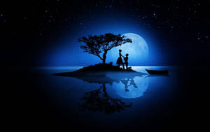 Lovers In Galaxy Moon Art Wallpaper