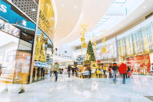 Low Angle Christmas Shopping Mall Wallpaper