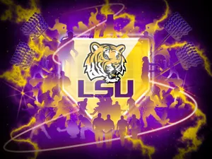 Lsu Tigers Logo With A Purple Background Wallpaper