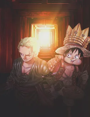 Luffy Zoro Sneaking Foods Light Path Mobile Wallpaper