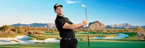 Luke List Posing With Golf Club Wallpaper