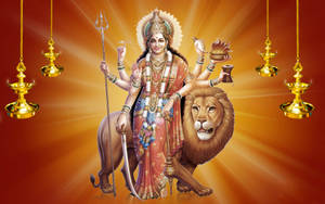 Maa Sherawali Deity With A Lion Wallpaper