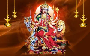 Maa Sherawali With Tiger And Lion Wallpaper