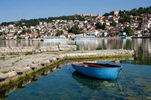 Macedonia Blue Boat On Lake Wallpaper