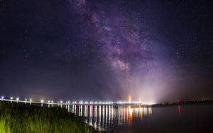 Mackinac Bridge Starry Night Sky Wallpaper