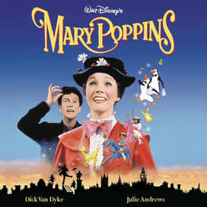 Magical Mary Poppins Soars High Above The Clouds Wallpaper