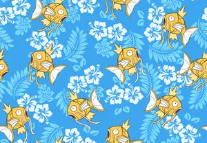 Magikarp Tropical Aesthetic Blue Background Wallpaper