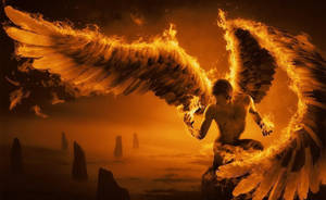 Majestic Black Angel Wings Ablaze Wallpaper