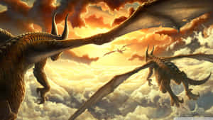 Majestic Dragons Flying In The Sky Wallpaper