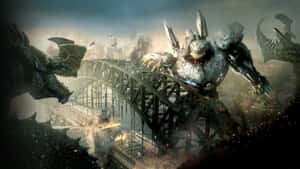 Majestic Kaiju Roaring Amidst A Destructive Cityscape Wallpaper