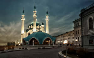 Majestic Mosque Evening Lights Wallpaper