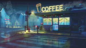 Majestic Nightfall Over Sheesh Coffee Shop Wallpaper