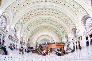 Majestic Union Station Captured Through A Fisheye Lens Wallpaper