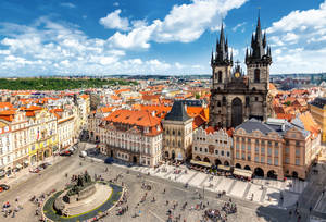 Majestic View Of Jan Hus Statue In Prague Wallpaper