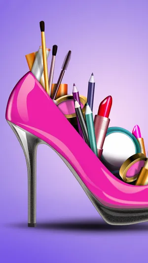 Makeup Tools In Pink Heel Wallpaper