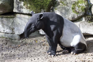 Malayan Tapir Resting Near Rocks Wallpaper