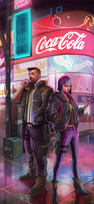 Man And Woman Cyberpunk Iphone X Wallpaper