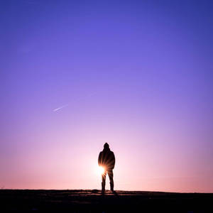 Man Blue Pink Sky Alone Phone Wallpaper
