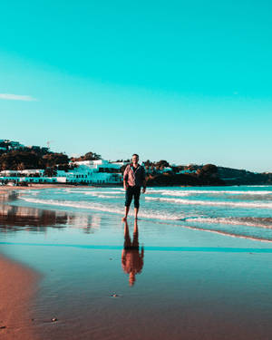 Man In Beach At Tunisia Wallpaper