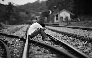 Man On Railroad Heart Broken 4k Wallpaper