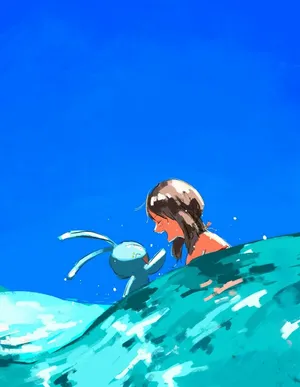 Manaphy Swimming With Trainer Wallpaper