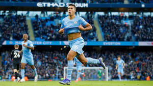 Manchester City Rodri Goal Celebration Wallpaper