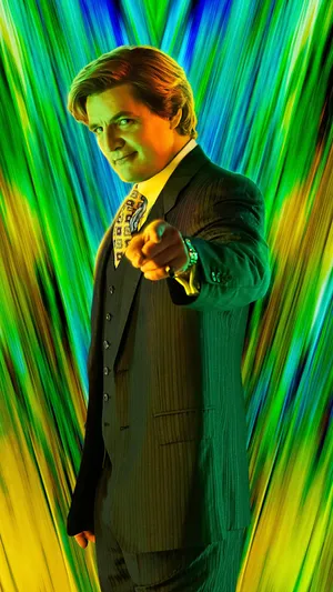 Manin Suit Pointingwith Colorful Background Wallpaper