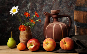 Marigold Flowers And Apples Wallpaper