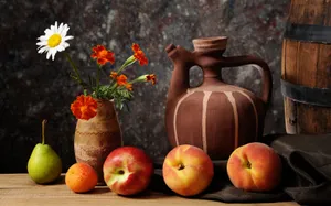 Marigold Flowers And Apples Wallpaper