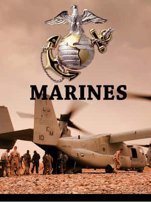 Marines - A Military Helicopter With Soldiers On The Ground Wallpaper