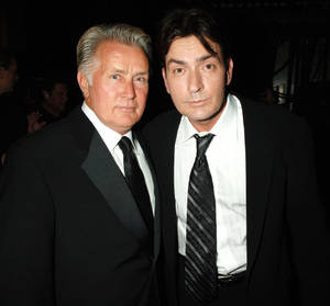 Martin Sheen And Charlie Sheen At Emmy Awards - A Moment Of Hollywood Heritage Wallpaper