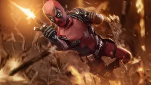 Marvel Superhero Deadpool In Action Wallpaper