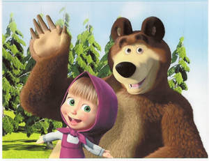 Masha And The Bear Waving Wallpaper