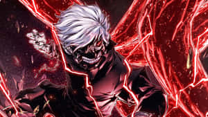 Mask Boy Kaneki Anime Art Red Energy Wallpaper