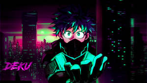 Masked Villain Deku Neon City Lights Wallpaper