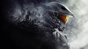 Master Chief And Crumbling City Wallpaper