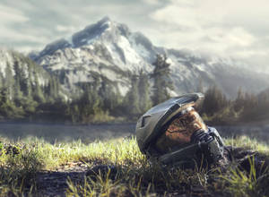Master Chief Helmet And Mountain Wallpaper