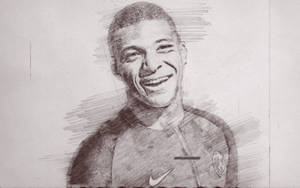 Mbappe Pencil Sketch Art Wallpaper