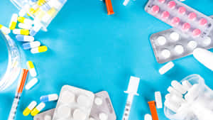 Medication Assortment Blue Background Wallpaper