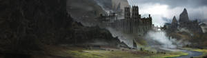 Medieval Field Mountain Castle Wallpaper